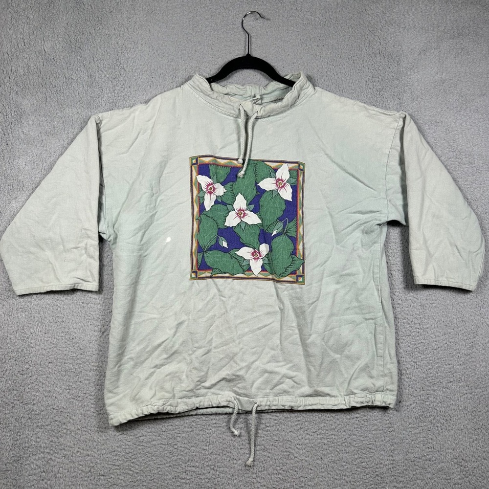 Vintage Harborside Graphics Floral Trillium Sweatshirt Sage Green L/XL USA Made
